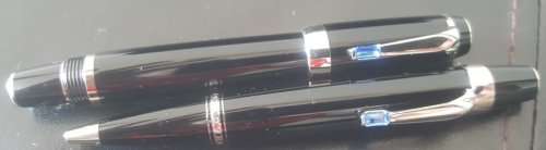 Mont Blanc Boheme Bleu Fountain Pen with 14ct White Gold Nib and Roller Ball Pen in Leather Sleeve