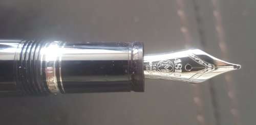 Mont Blanc Boheme Bleu Fountain Pen with 14ct White Gold Nib and Roller Ball Pen in Leather Sleeve