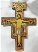 San Damiano Italian wall cross - Gold outline 14.5cm wood