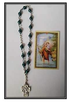 Catholic - St Christopher car - auto chaplet - Aqua Green