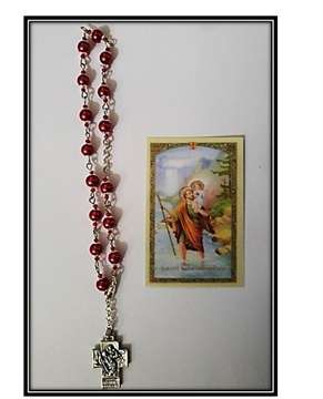 Catholic - St Christopher car - auto chaplet - red