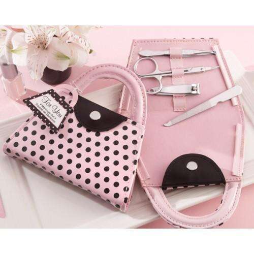 Pink Polka Dot Purse Manicure Set Favour