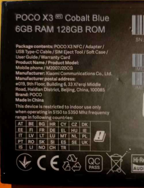 Xiaomi POCO X3 NFC Cobalt Blue -6GB Ram 128GB Rom - Dual Sim with extras