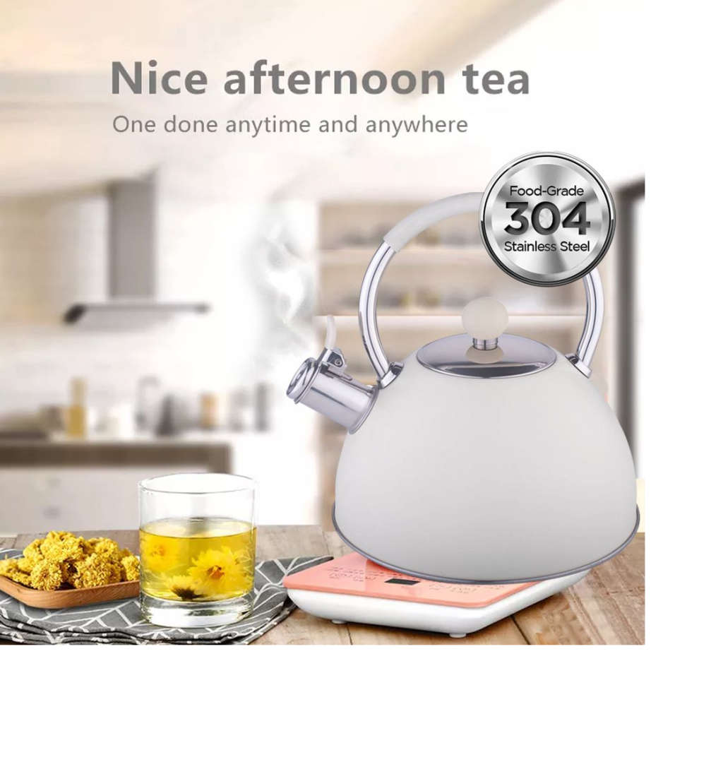 DH - Unique Color Stainless Steel Kitchen Whistle Stove Top Kettle - 3Ltr - Jasmine White