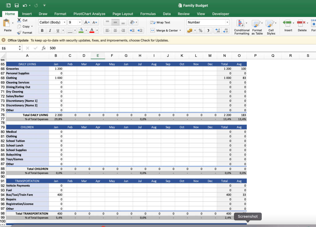 Family Budget Planner Excel Spread Sheet and Google Sheet