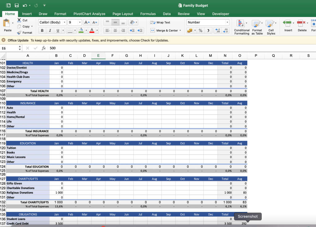 Family Budget Planner Excel Spread Sheet and Google Sheet