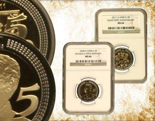 Set: Mandelas 90th Birthday 2008 & SARB 90th Anniversary 2011 R5 both MS66 (NGC Graded)
