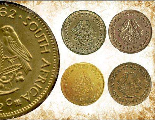 Circulated South African 1/2c coin Set (1961,1962,1963,1964)