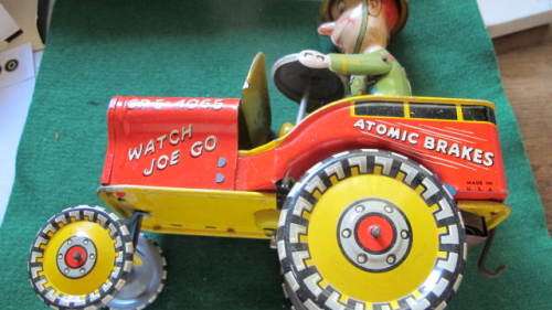 G.I. JOE AND HIS JOUNCING JEEP - VINTAGE TIN PLATE TOY - SUPERB CONDITION - WWII - 4-11-44 - WORKING