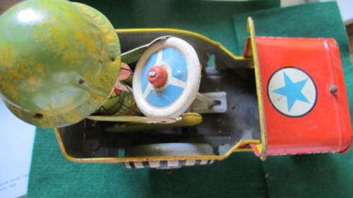 G.I. JOE AND HIS JOUNCING JEEP - VINTAGE TIN PLATE TOY - SUPERB CONDITION - WWII - 4-11-44 - WORKING