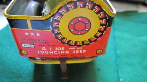 G.I. JOE AND HIS JOUNCING JEEP - VINTAGE TIN PLATE TOY - SUPERB CONDITION - WWII - 4-11-44 - WORKING