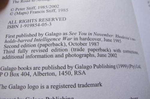 RHODESIA - SEE YOU IN NOVEMBER - PETER STIFF - PAPERBACK GOOD CONDITION