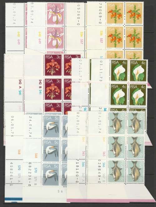 South Africa 1973 Definitive set in Control Blocks (A+B) of 6 - R1 Unmounted mint