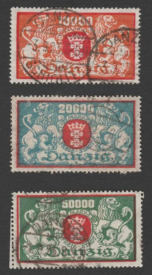 Danzig 1923 Michel 147-149 Postally used in correct period R1300