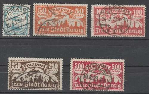 Danzig 1923 AIR Michel 133-137 Postally used in correct period R1760
