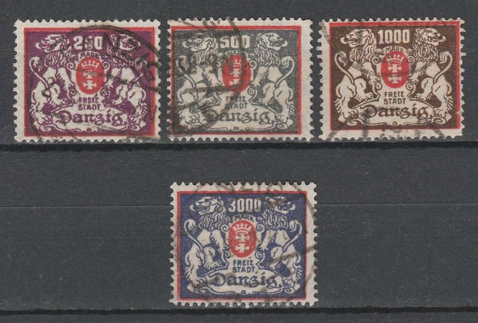 Danzig 1923 Compete set Michel 143-146 Postally used in correct period R600