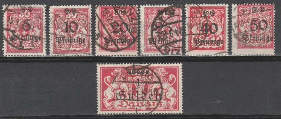 Danzig 1923 Michel 181-184,186-187,189 Postally used in correct period R1580