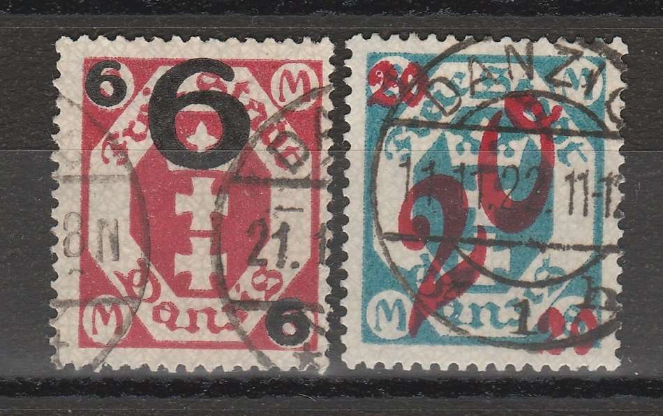 Danzig 1922 Surcharge set Michel 106-107 Postally Used in correct period R390