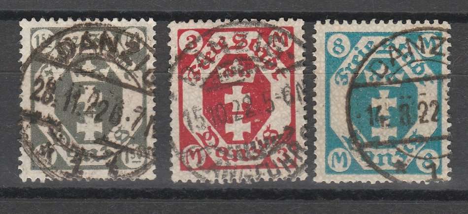 Danzig 1922 Complete set Michel 103-105 Postally Used in correct period R500