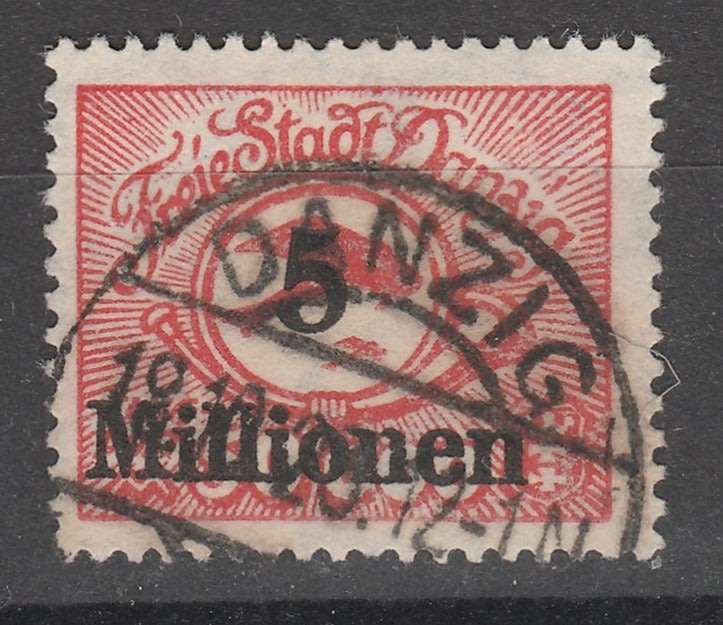Danzig 1923 18 Oct 5 Mil on 50000 Used on FIRST DAY OF ISSUE! Michel 180 R8300
