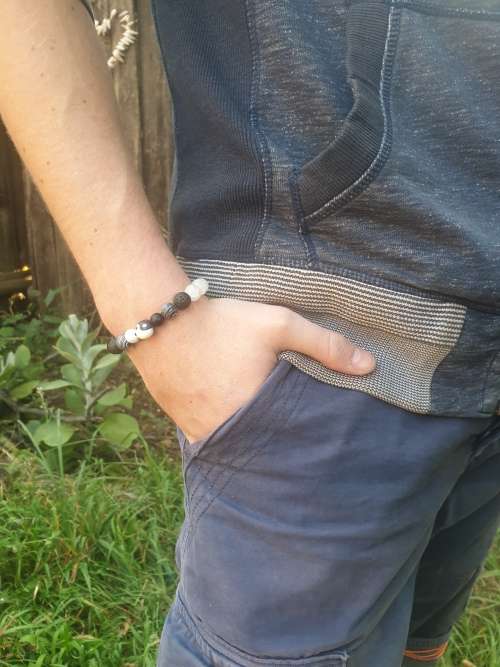 Black Lava Stone Bracelet with Yin Yang Centre Piece