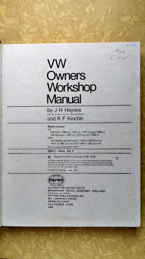 VW Golf & Scirocco - Owners Workshop Manual