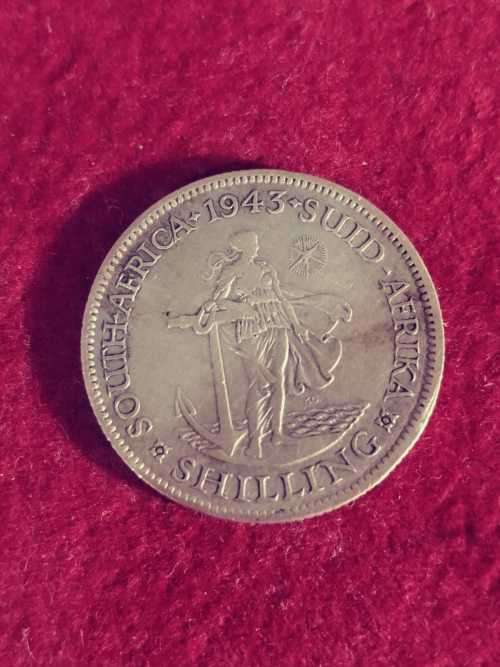 S. Africa silver shilling 1943
