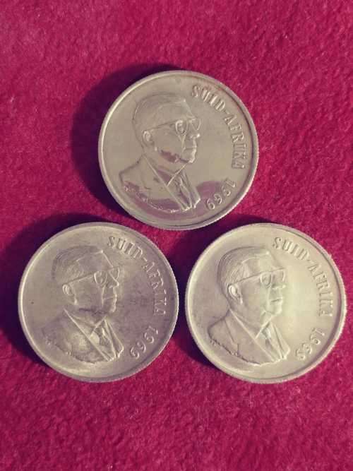 1969 R1 silver - Afrikaans Dr. T.E. Donges (x3 coins)