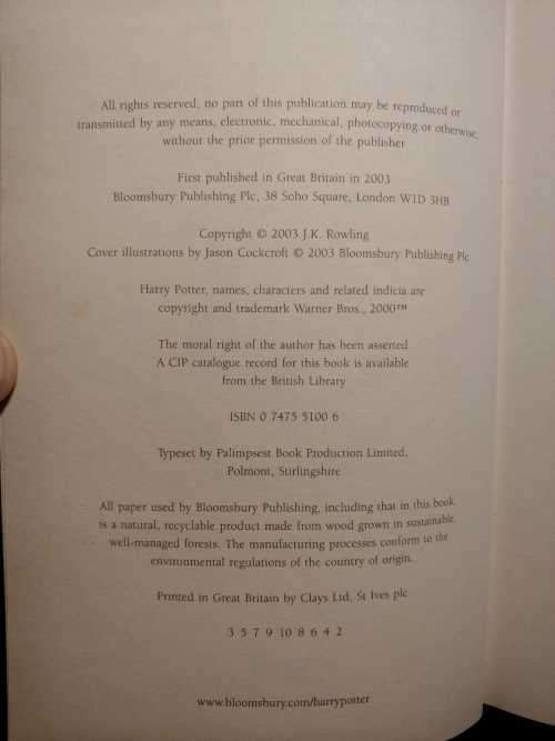 Harry Potter and the Order of the Phoenix - 2nd edition hardcover