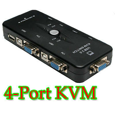 4 Port Mini Manual KVM USB Switch Box Adapter - VGA, USB, PRINTER