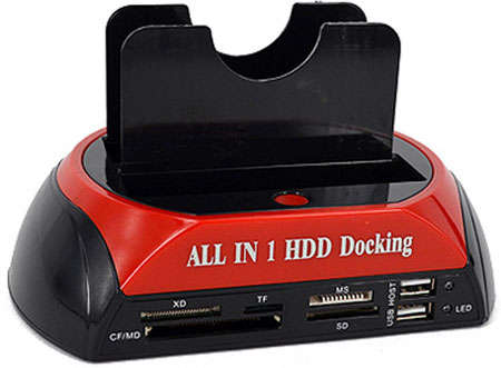 All-in-1 Dual 2.5/3.5 HDD SATA Docking Station With Card Reader and HUB Function