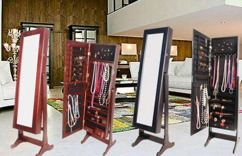 Jewellery Storage Cabinet with Full Length Mirror (Available in Black, White and Brown) | Save 64%