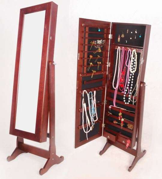 Free Standing Mirrored Jewelry Cabinet - Brown