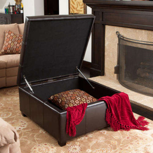 Hazlo Leatherette Coffee Table Storage Ottoman (Brown)