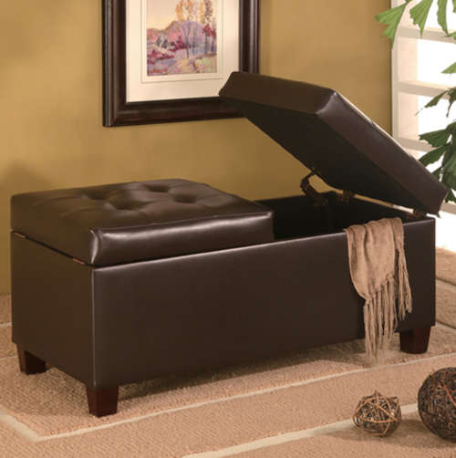 Stylish Leatherette Double Coffee Table Ottoman