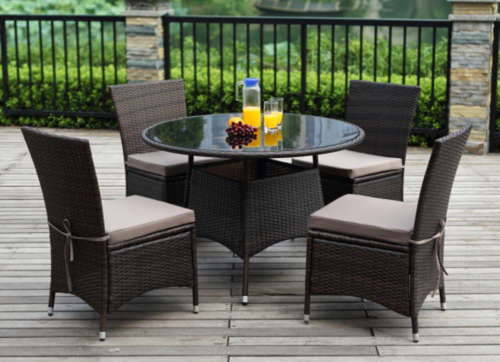 Marcella 5 Piece Patio Rattan Garden Dining Set with 4 pillows