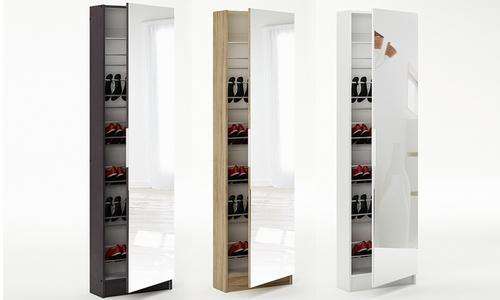 5 Shelves Shoe Storage Cabinet with Full Length Mirror (Available in Black and Oak)