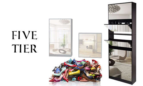 5 Door Stackable Shoe Storage cabinet with Mirror