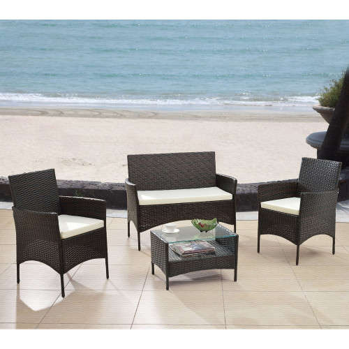 Atlantis 4 Piece Wicker Patio Outdoor Living Set with Cushions