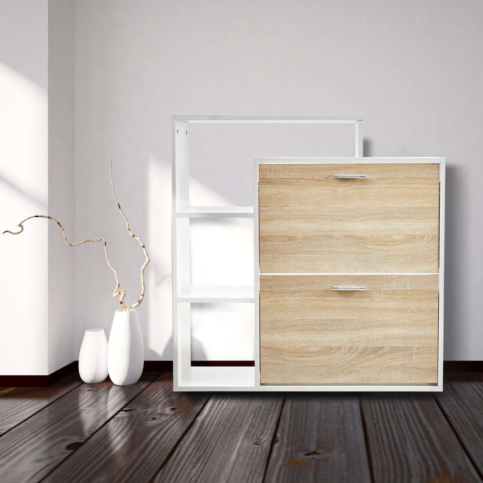 Two Compartment Shoe Storage Cabinet With 3 Display Shelves