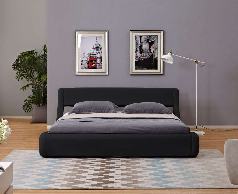 Hazlo Gabriela Modern Curve Style Faux Leather Bed Base