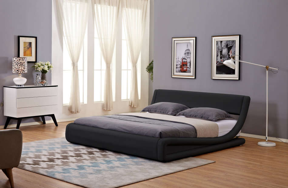Hazlo Gabriela Modern Curve Style Faux Leather Bed Base