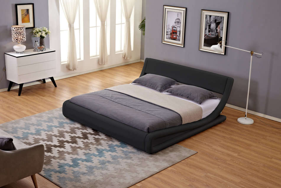 Hazlo Gabriela Modern Curve Style Faux Leather Bed Base