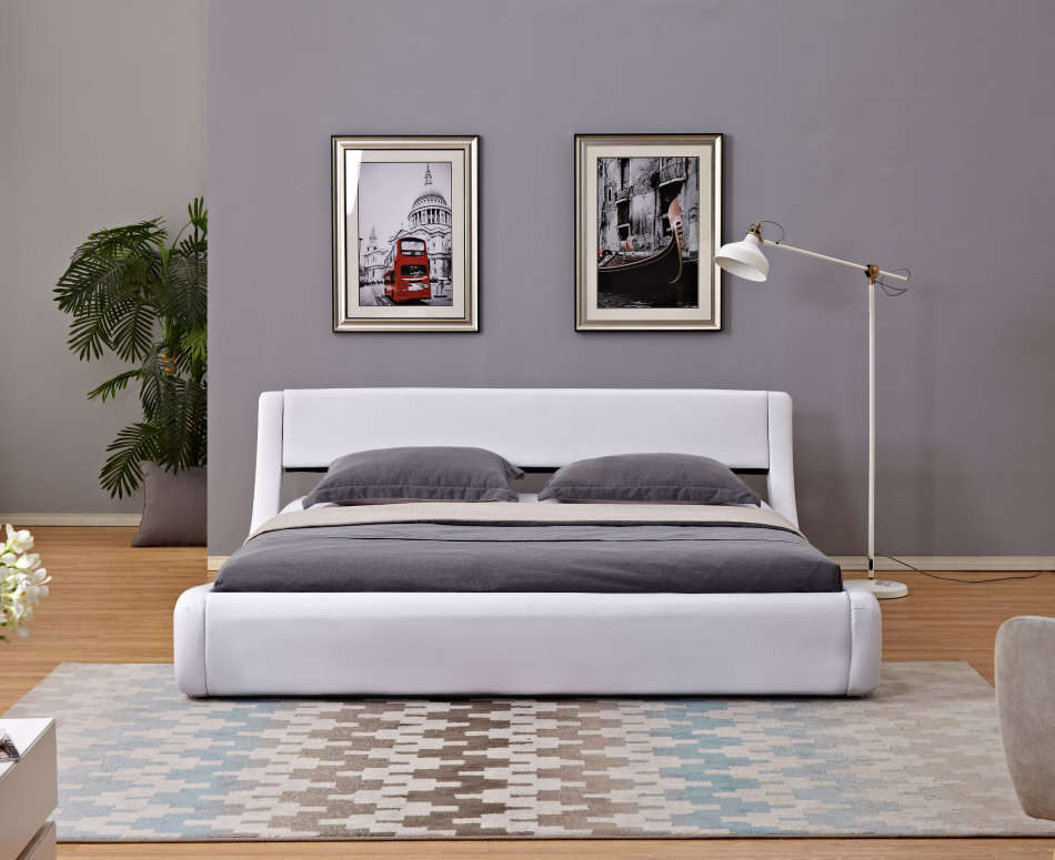 Hazlo Gabriela Modern Curve Style Faux Leather Bed Base