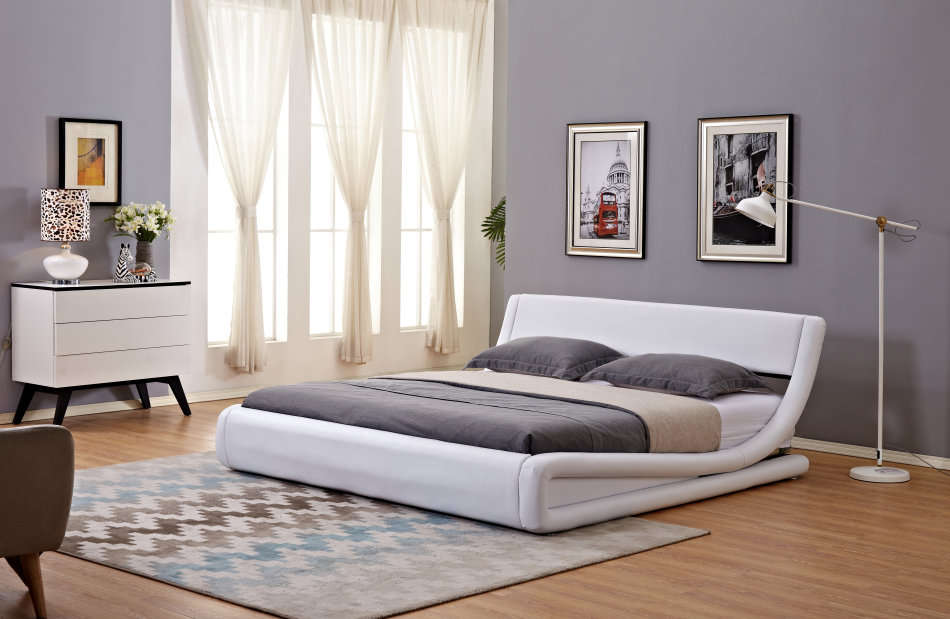 Hazlo Gabriela Modern Curve Style Faux Leather Bed Base