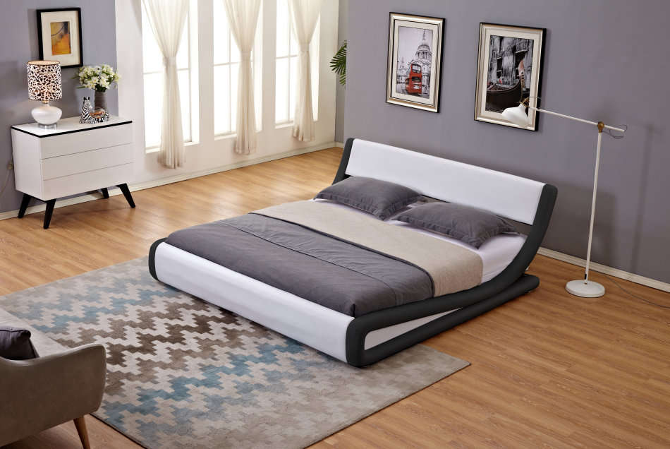 Hazlo Gabriela Modern Curve Style Faux Leather Bed Base