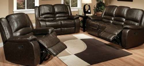 Hazlo Roma 3 Piece Recliner Sofa Set (Genuine Leather Uppers) 6 Seater Black or Brown Lounge Suite