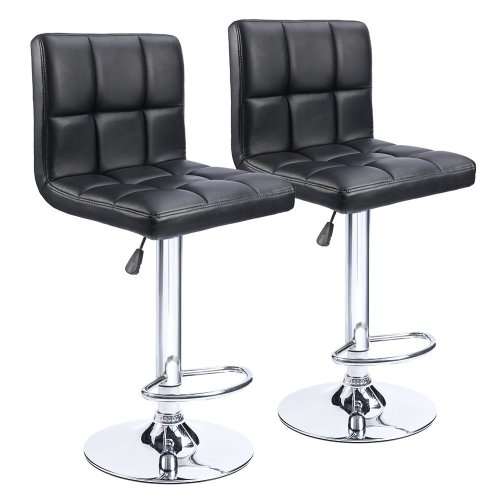 Hazlo Adjustable Swivel Faux Leather Kitchen Bar Stool Chair (Set of 2) Black