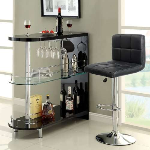 Hazlo Adjustable Swivel Faux Leather Kitchen Bar Stool Chair (Set of 2) Black