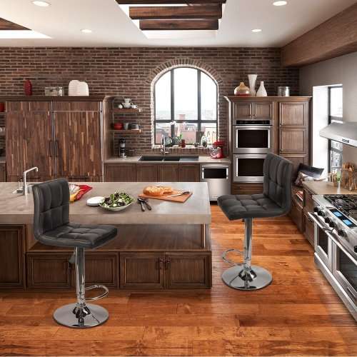 Hazlo Adjustable Swivel Faux Leather Kitchen Bar Stool Chair (Set of 2) Black